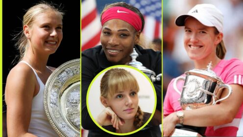 Maria Sharapova, Serena Williams and Justine Henin with Anna Chakvetadze