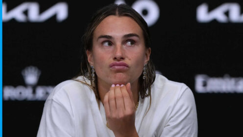 Pictured: Aryna Sabalenka at a press conference