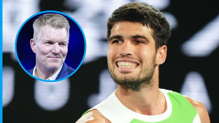Pictured: Carlos Alcaraz and Jim Courier.