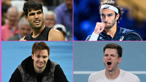 Pictured: Carlos Alcaraz, Lorenzo Musetti, Alexander Bublik and Hubert Hurkacz