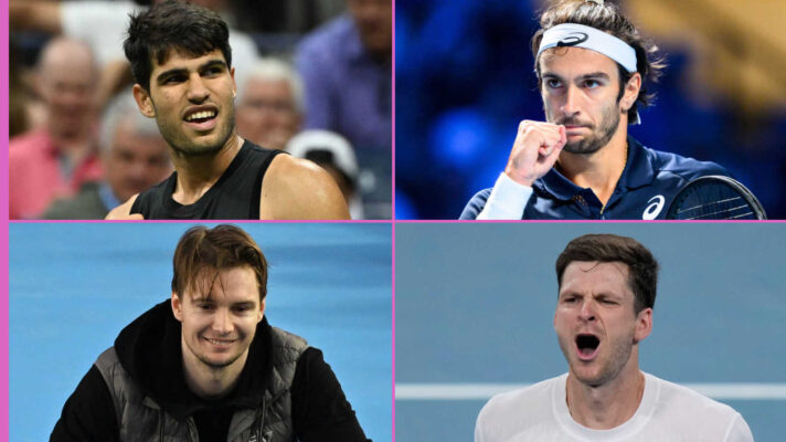 Pictured: Carlos Alcaraz, Lorenzo Musetti, Alexander Bublik and Hubert Hurkacz