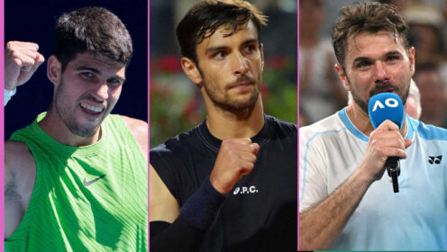 Pictured: Carlos Alcaraz, Lorenzo Mussetti and Stan Wawrinka