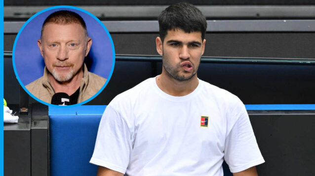 Pictured: Carlos Alcaraz with Boris Becker inset