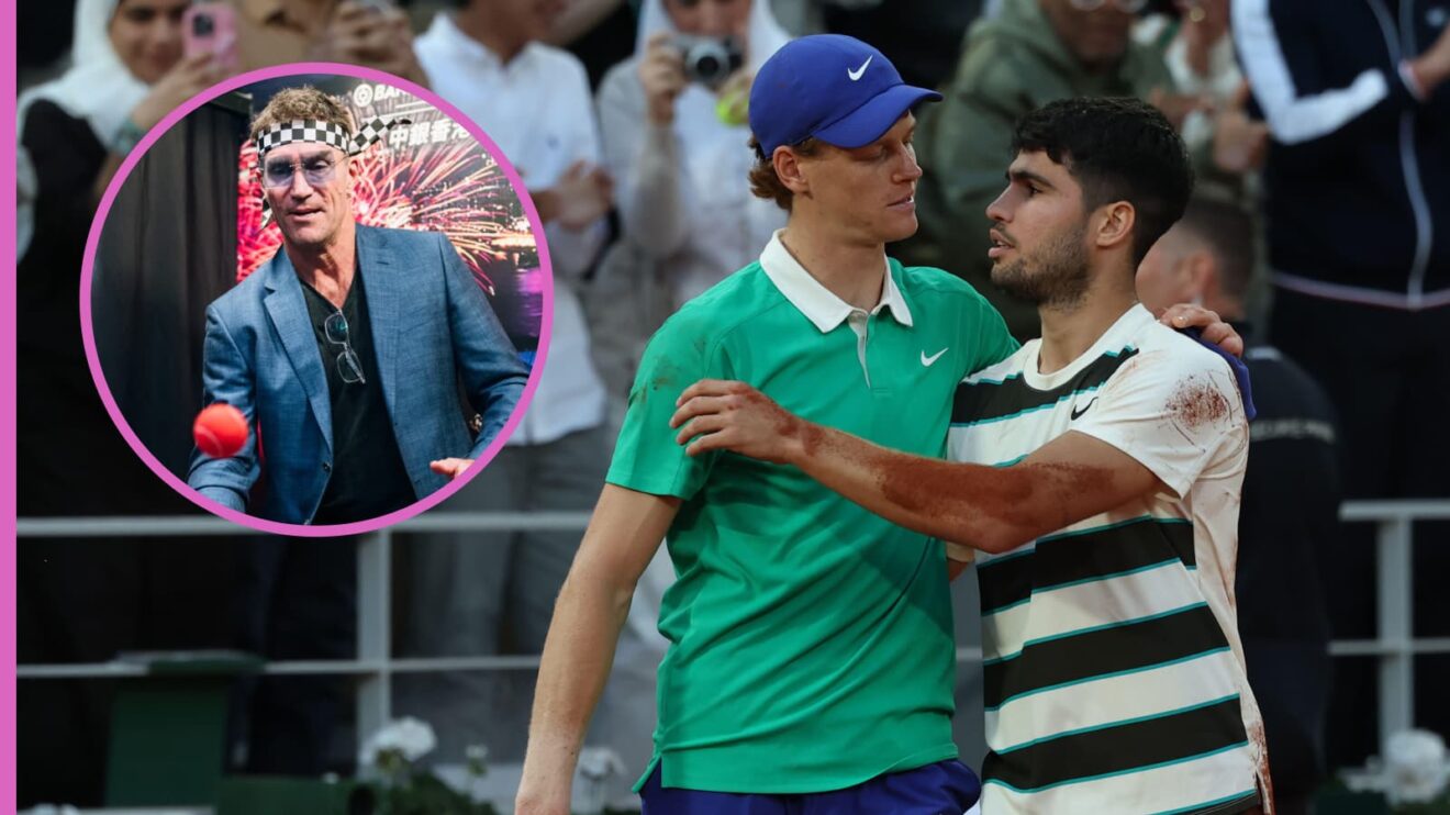 Jannik Sinner and Carlos Alcaraz with Pat Cash (inset)