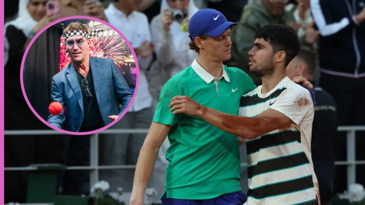 Jannik Sinner and Carlos Alcaraz with Pat Cash (inset)