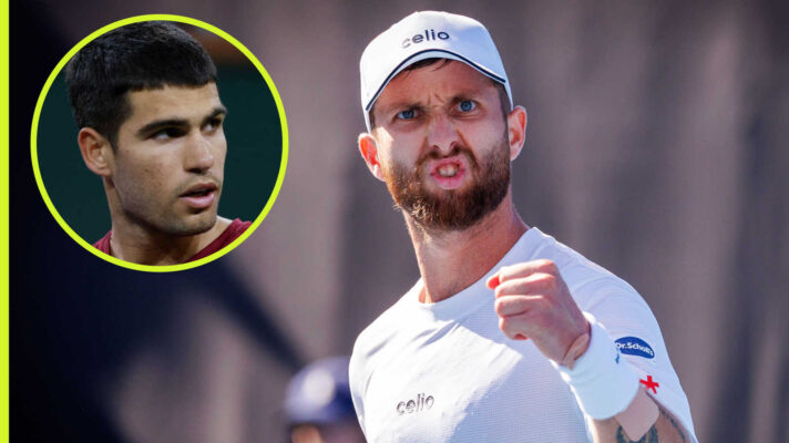 Pictured: Corentin Moutet with inset of Carlos Alcaraz