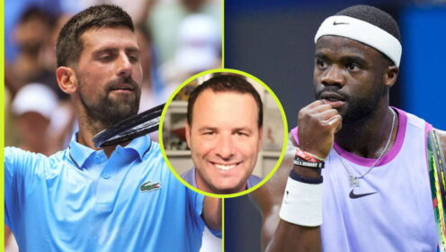 Pictured: Novak Djokovic, Frances Tiafoe, and Mark Kovacs.