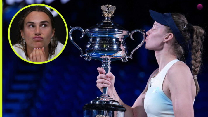 Pictured: Elena Rybakina with inset of Aryna Sabalenka