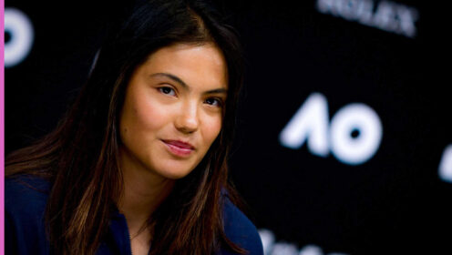 Pictured: Emma Raducanu during a press conference