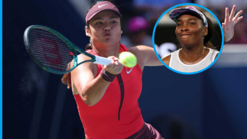 Pictured: Emma Raducanu with inset of Venus Williams
