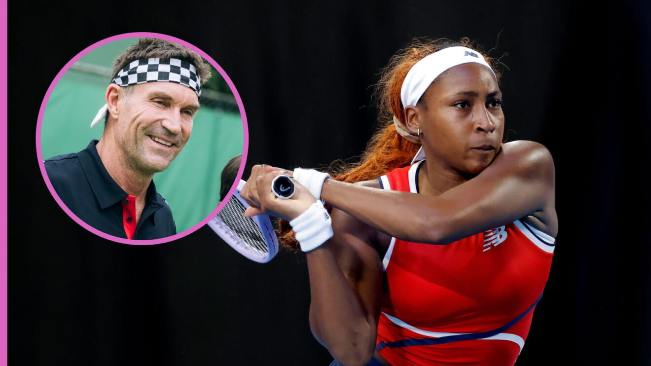 Coco Gauff at (inset) Pat Cash