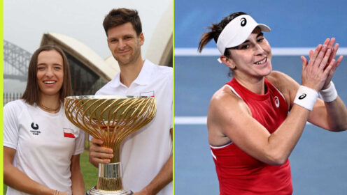 Pictured: Iga Swiatek and Hubert Hurkacz with Belinda Belinda Bencic