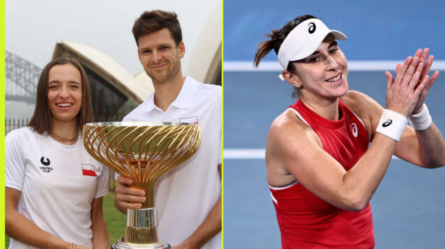 Pictured: Iga Swiatek and Hubert Hurkacz with Belinda Belinda Bencic