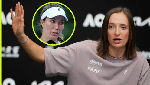 Pictured: Iga Swiatek with inset of Danielle Collins