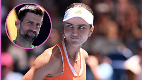 Pictured: Iva Jovic with inset of Novak Djokovic