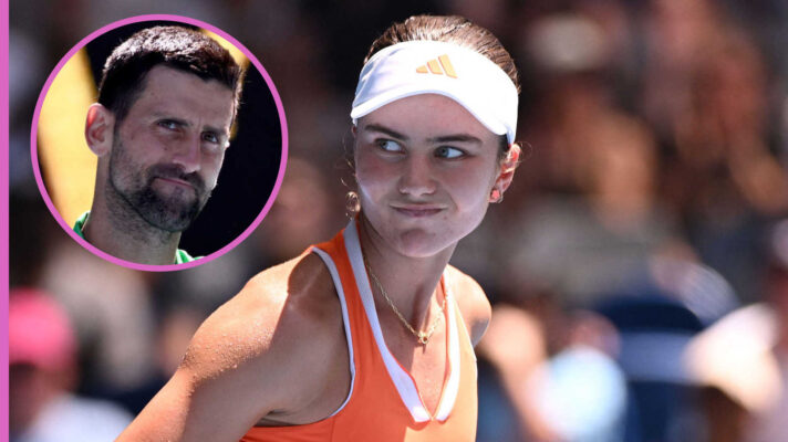 Pictured: Iva Jovic with inset of Novak Djokovic