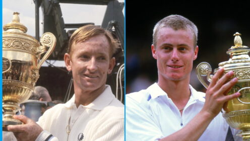 Pictured L-R: Rod Laver and Lleyton Hewitt.