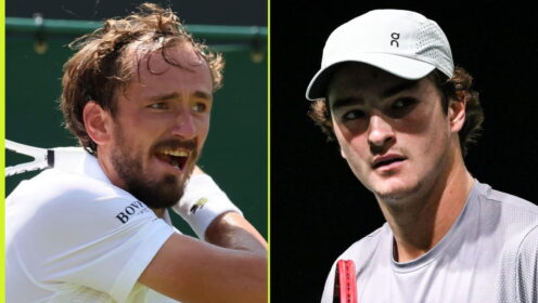 Pictured L-R: Daniil Medvedev and Joao Fonseca.