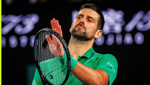 Pictured: Novak Djokovic applauds.