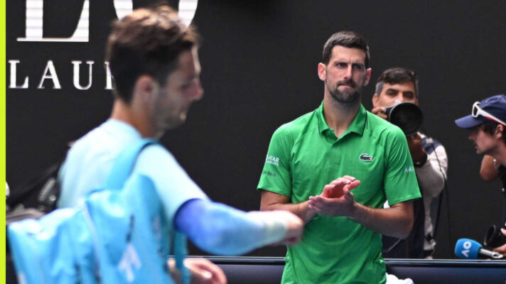 Pictured: Novak Djokovic applauds Lorenzo Musetti