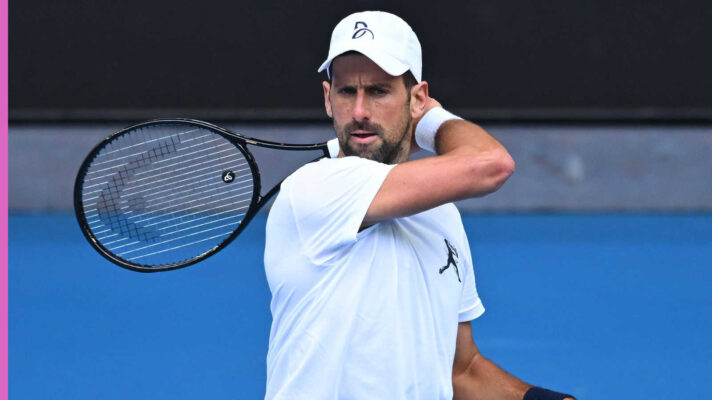 Pictured: Novak Djokovic at practice