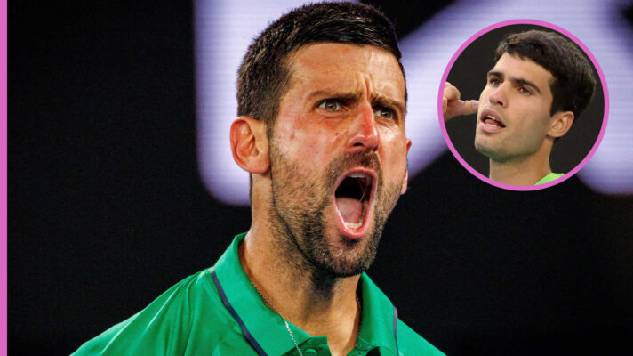 Pictured: Novak Djokovic with inset of Carlos Alcaraz