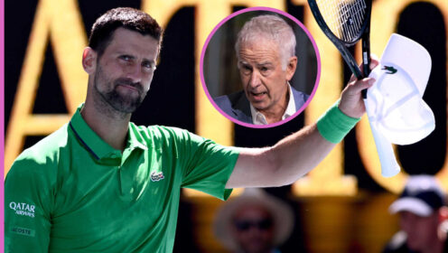 Pictured: Novak Djokovic with inset of John McEnroe