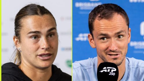 Aryna Sabalenka and Daniil Medvedev speaking