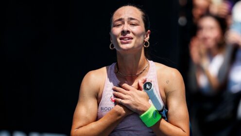 Pictured: Zeynep Sonmez celebrates after a match win.