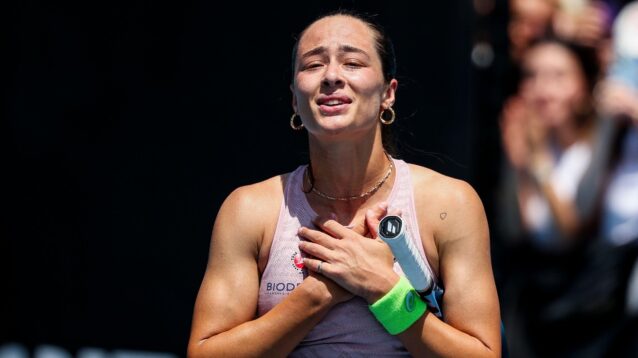 Pictured: Zeynep Sonmez celebrates after a match win.