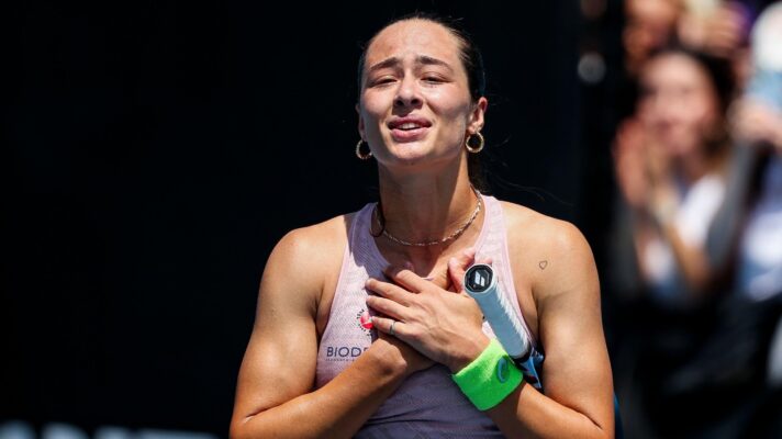 Pictured: Zeynep Sonmez celebrates after a match win.