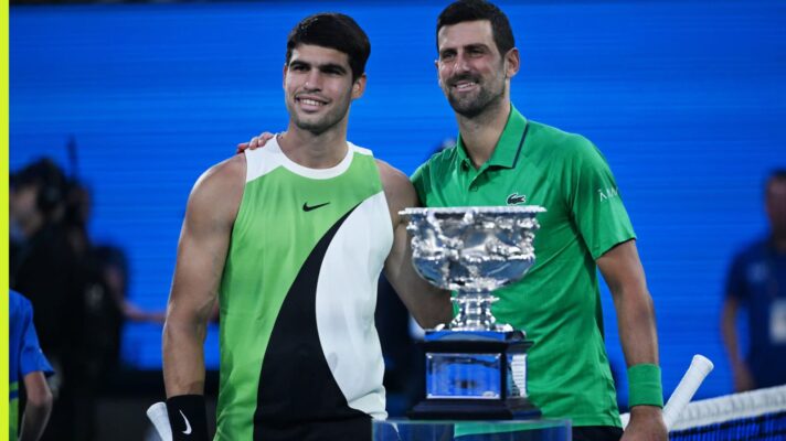 Pictured: Carlos Alcaraz and Novak Djokovic at Australian Open