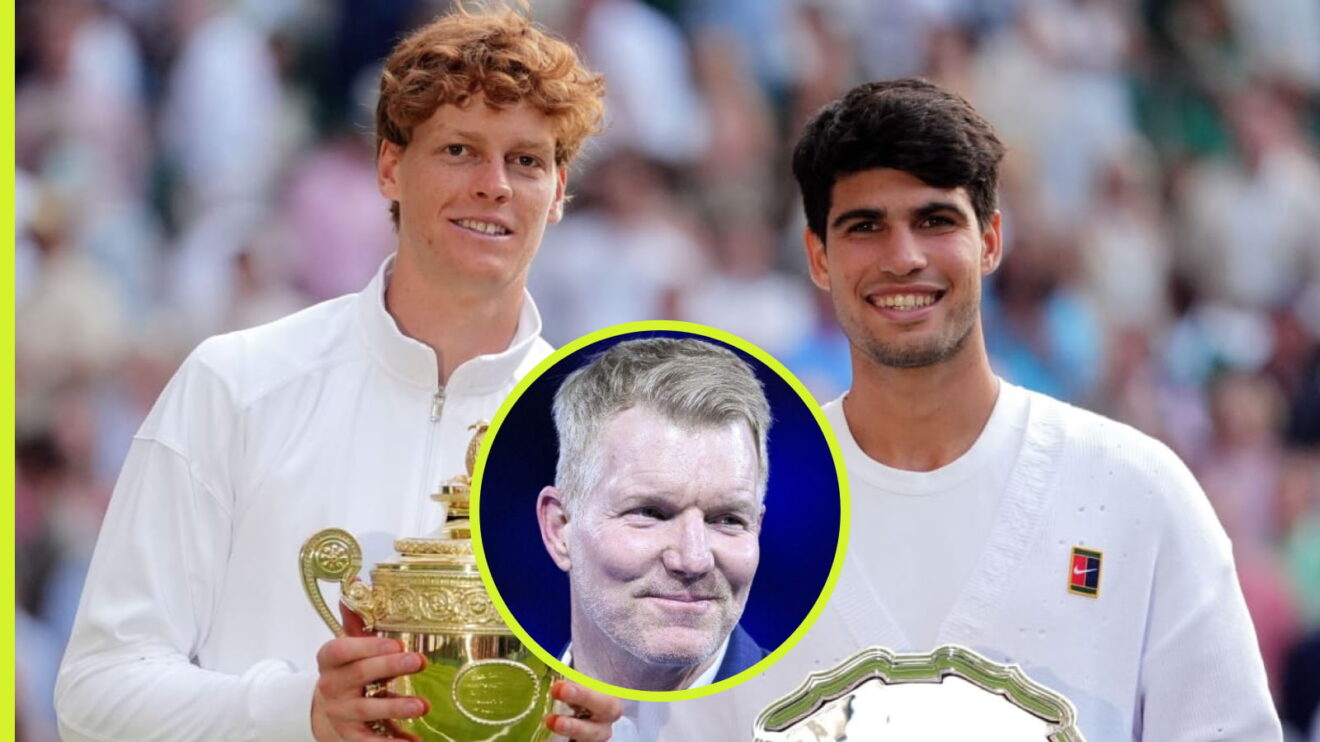 Pictured: Jannik Sinner, Carlos Alcaraz, and Jim Courier.