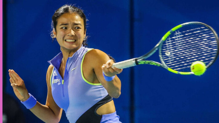 Pictured: Alex Eala plays a forehand return