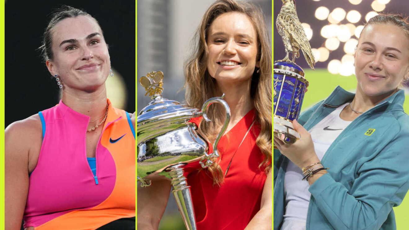 Pictured: Aryna Sabalenka, Elena Rybakina and Amanda Anisimova