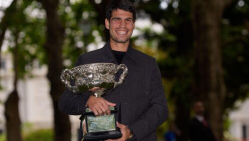 Carlos Alcaraz with the Australian Open trophy