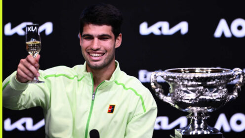 Pictured: Carlos Alcaraz Australian Open press conference