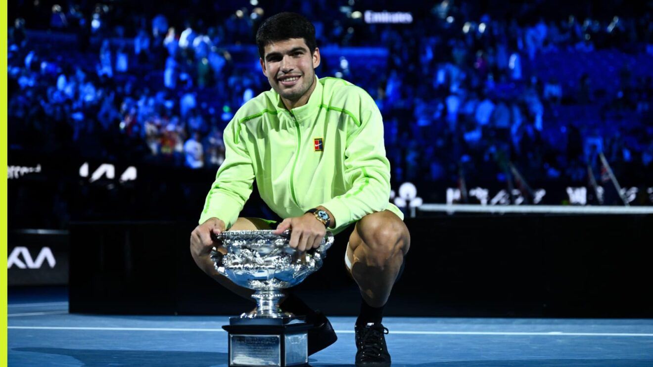 Carlos Alcaraz with the Australian Open trophy