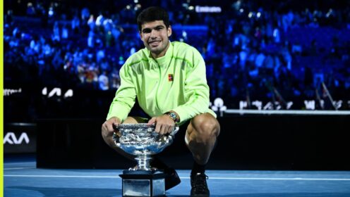 Carlos Alcaraz with the Australian Open trophy