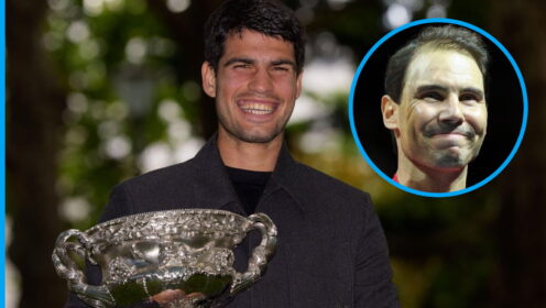 Pictured: Carlos Alcaraz and Rafael Nadal.