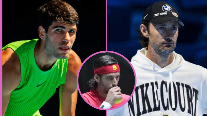 Pictured: Carlos Alcaraz and Juan Carlos Ferrero with Feliciano Lopez inset