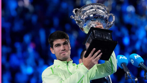 Pictured: Carlos Alcaraz with 2026 Australian Open trophy