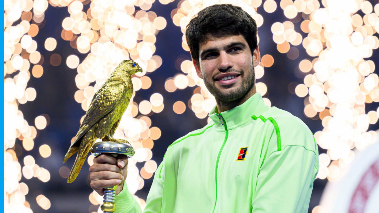 Pictured: Carlos Alcaraz with Qatar Open trophy