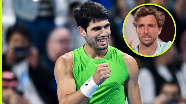 Pictured: Carlos Alcaraz with inset of Arthur Rinderknech