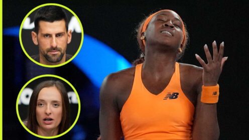 Pictured: Coco Gauff with insets of Novak Djokovic and Iga Swiatek