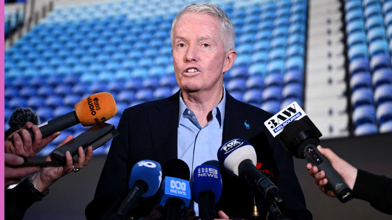 Pictured: Craig Tiley talks to the media