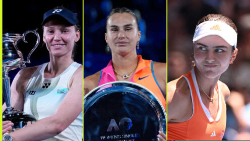 Pictured: Elena Rybakina, Aryna Sabalenka and Iva Jovic