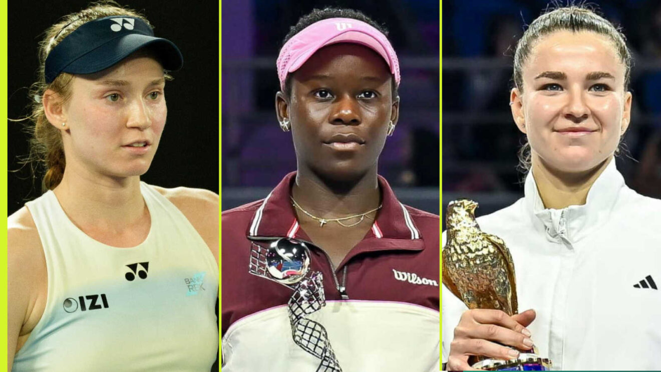 Pictured: Elena Rybakina, Victoria Mboko and Karolina Muchova