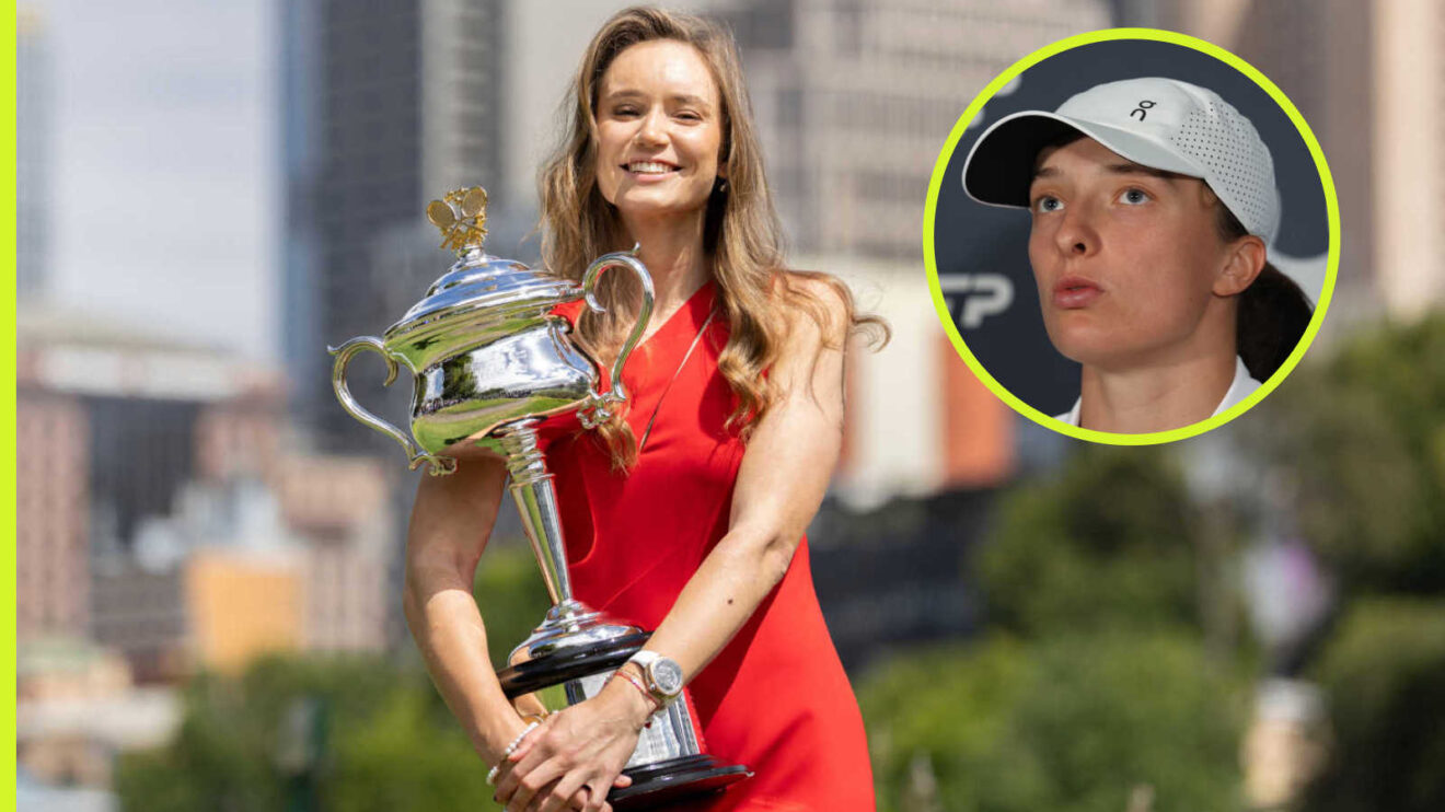 Pictured: Elena Rybakina with inset of Iga Swiatek