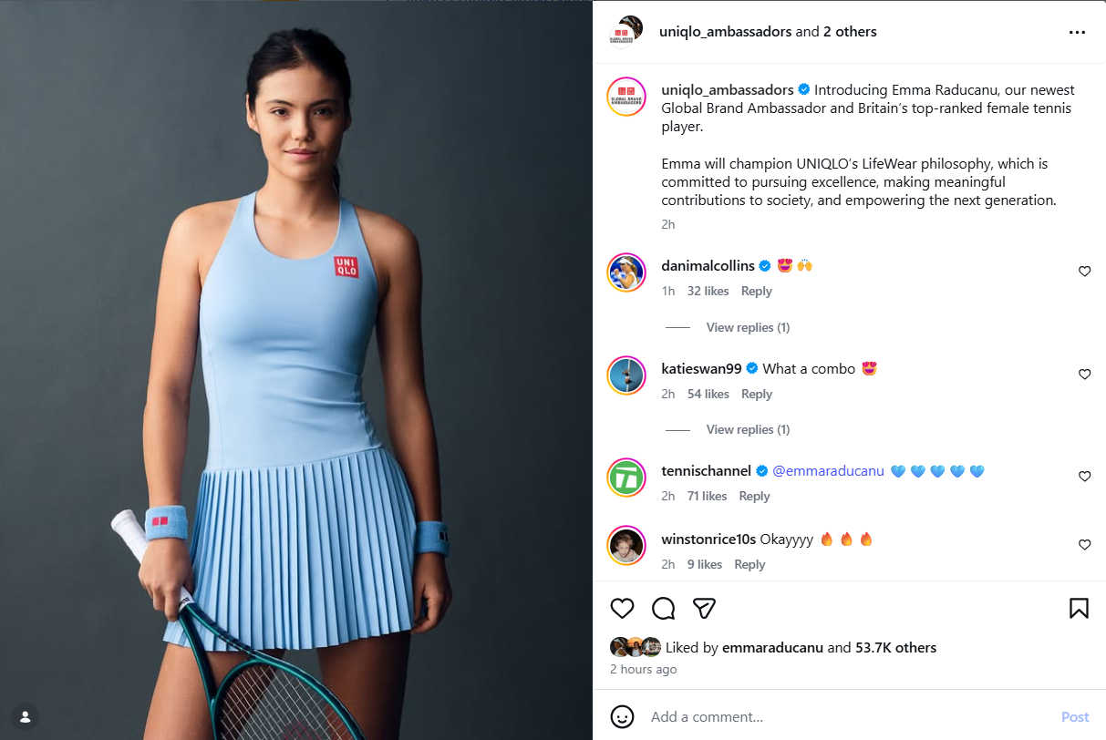 Pictured: Emma Raducanu Uniqlo announcement on Instagram